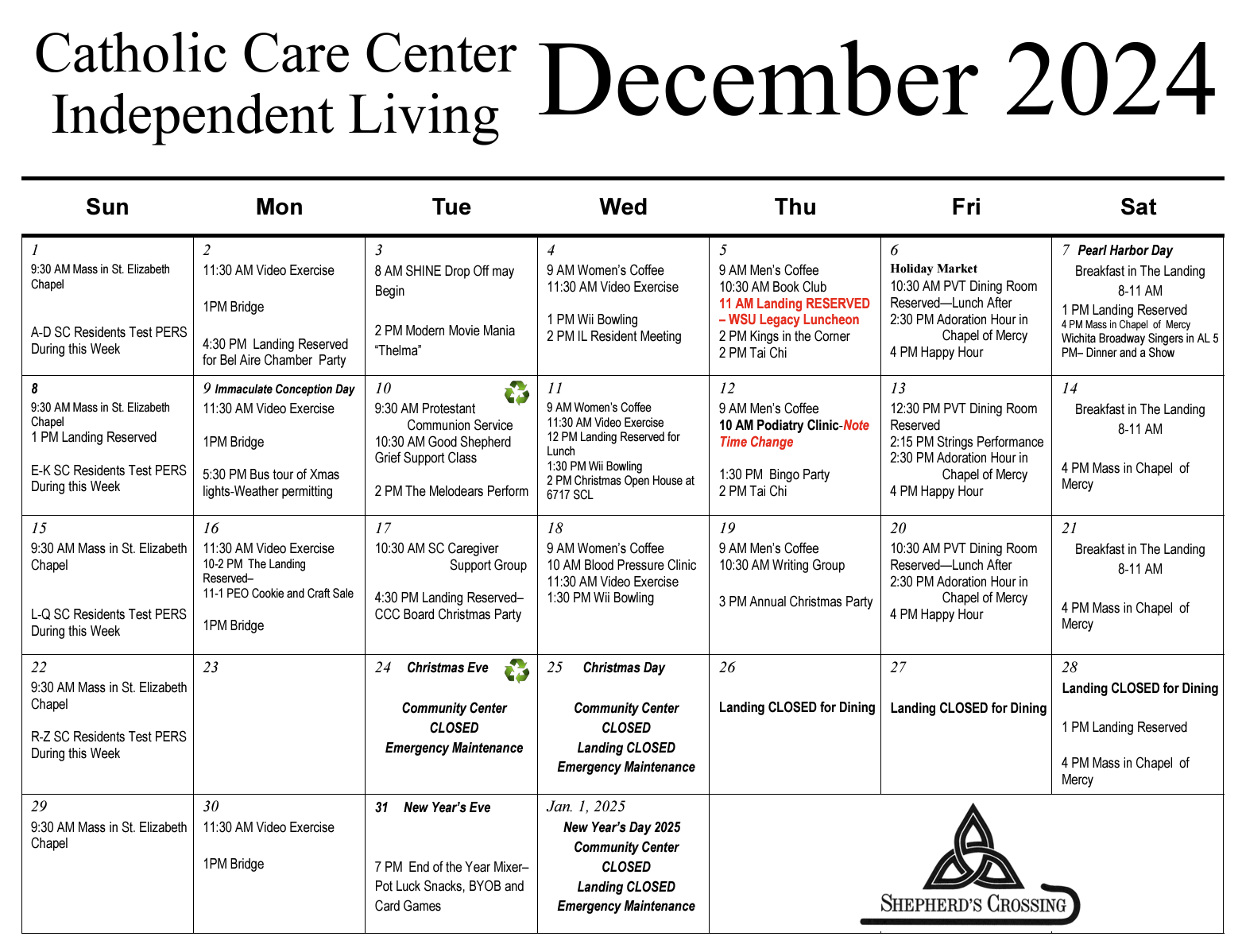 Calendar for Independent Living Calendar